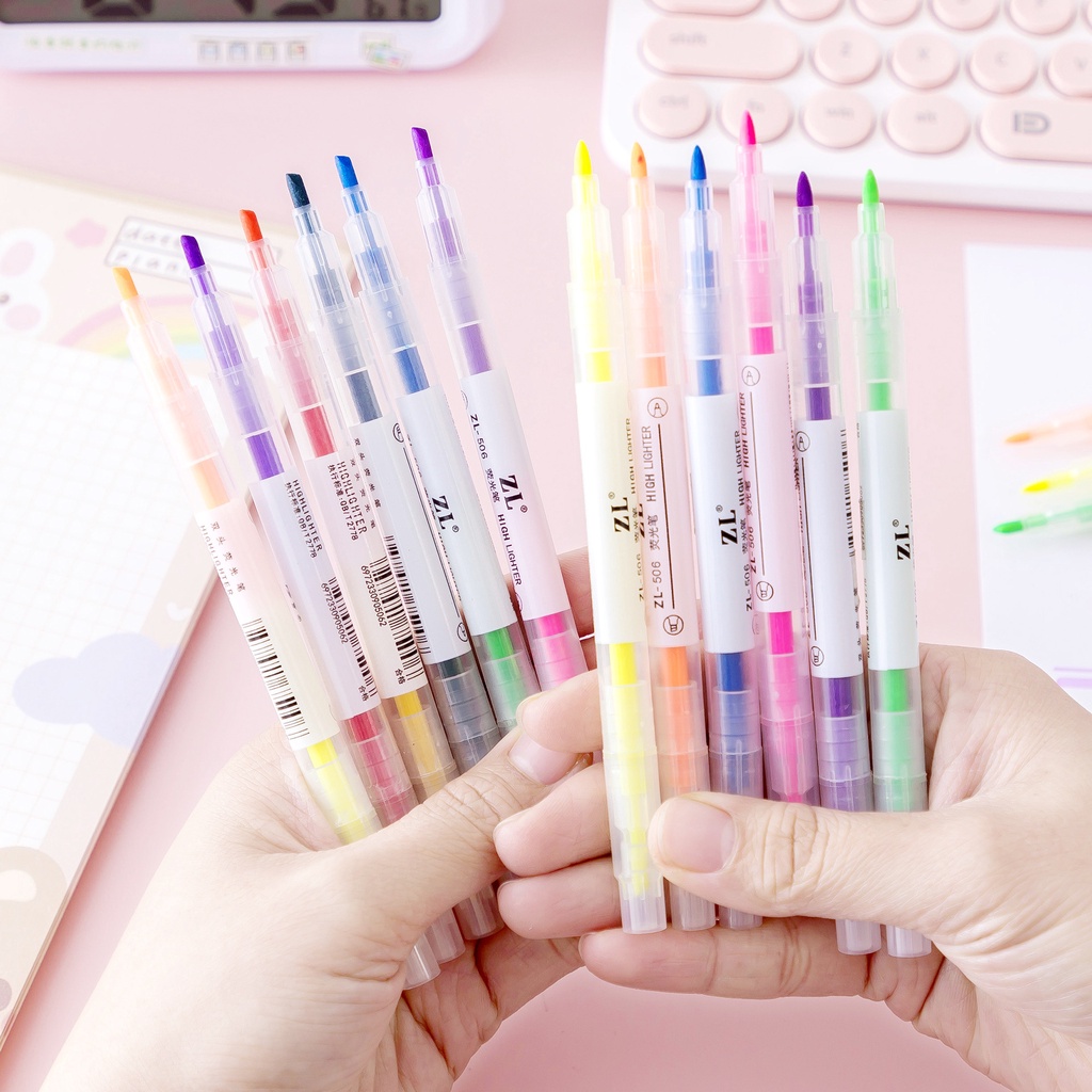 Bộ 6 bút dạ - bút highlight pastel 6 màu CY - bút mark đánh dấu 2 đầu