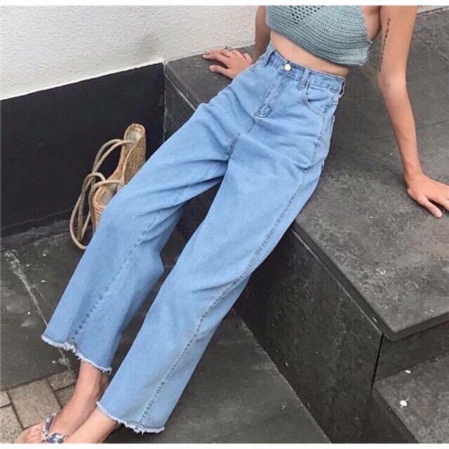 [Giá siêu rẻ] Quần baggy jeans ống loe lưng cao, 2 màu đậm nhạt, kèm ảnh thật