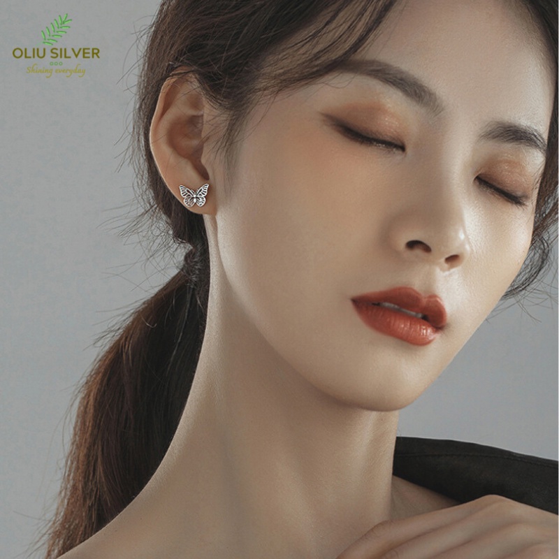 Bông Tai Bạc Thái S925 Butterfly Retro Trẻ Trung Cá Tính | Khuyên Tai Nữ Trang Sức Bạc 925