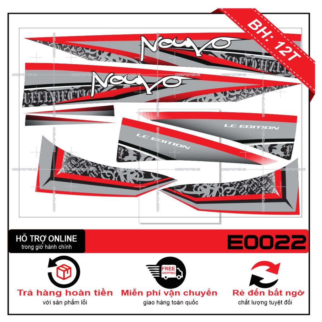 TEM XE NOUVO 1 ĐỎ XÁM -- SHIN DECAL 2
