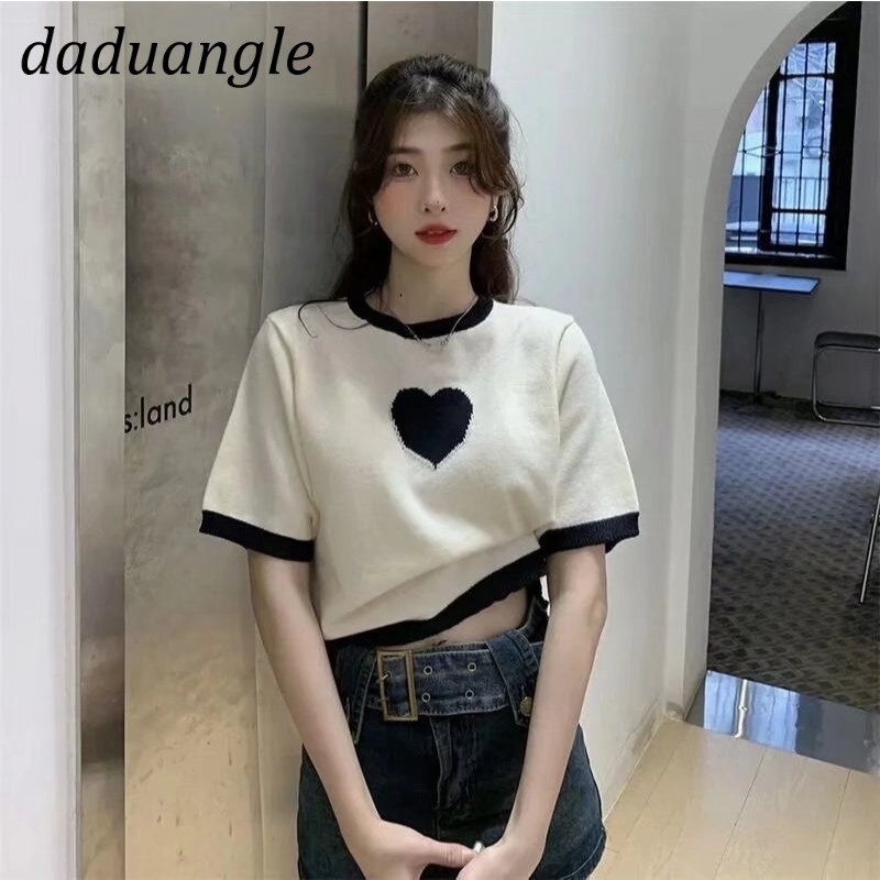 Áo sweater DADUHEY dệt kim tay ngắn kiểu croptop mỏng thời trang mùa hè mới 2022 dành cho nữ