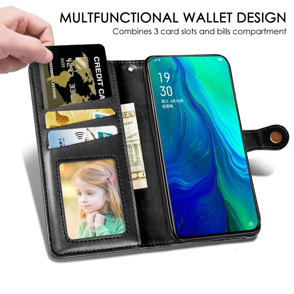 Bao da điện thoại PU kèm ví đựng thẻ và giá đỡ cho Oppo A5 2020 A9 A11X A7 A9 F11 Pro Realme 3 Pro Reno 10X Zoom 5G | BigBuy360 - bigbuy360.vn