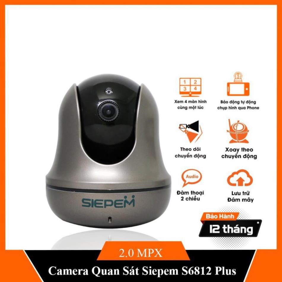 Camera IP Wifi SIEPEM S6812 Plus hỗ trợ FullHD 1080P - độ phân giải 2.0MP (Xám đen) + Kèm thẻ NTC U3 4K 32GB