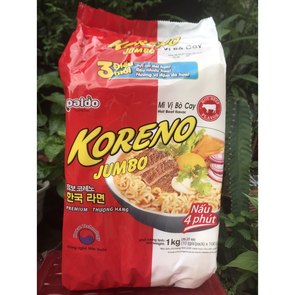 Mì Hàn Quốc KORENO JUMBO vị Bò cay, vị Kim Chi.