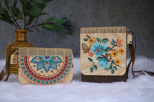 Túi xách gỗ handmade- Hoạ tiết 3D độc đáo