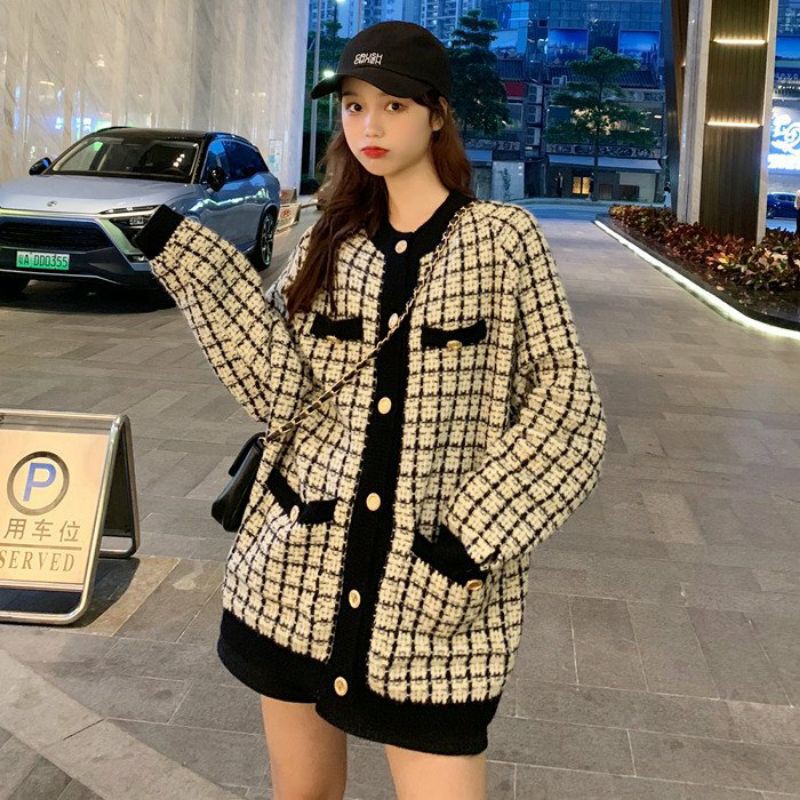 Hàng Sẵn_ Áo khoác Cardigan dáng rộng áo dạ tweed phong cách Hàn