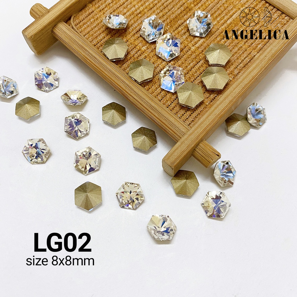 Túi 10 viên đá khối nail hình lục giác màu trắng chân vàng trang trí móng ANGELICA LG