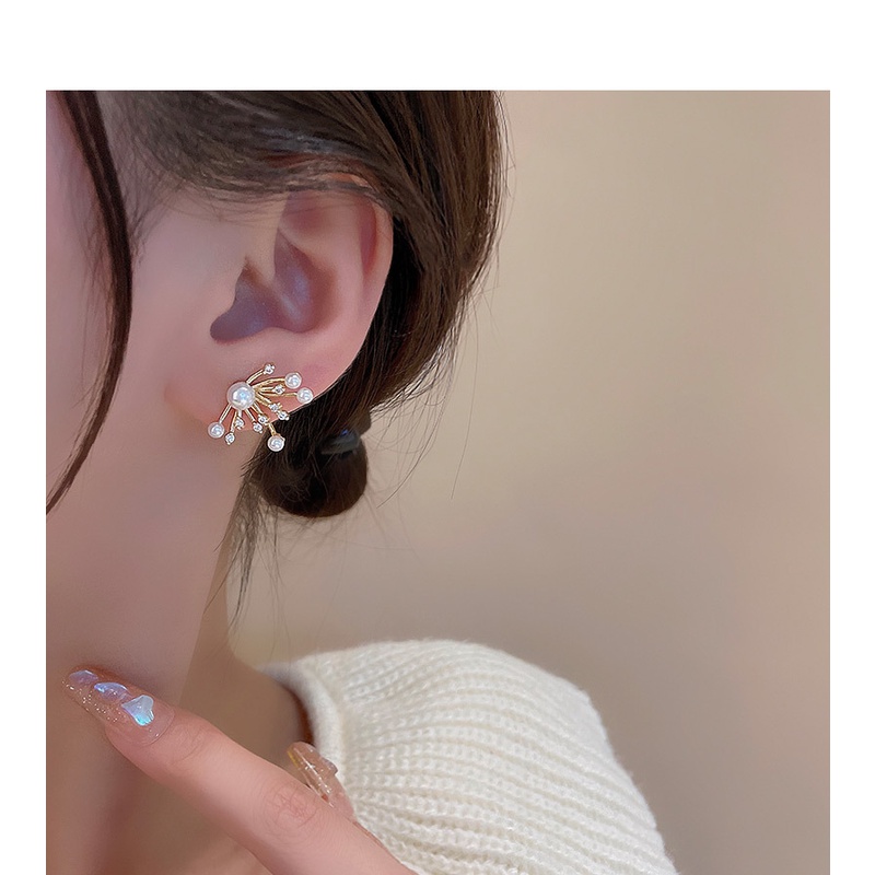 Khuyên tai YeYi hình pháo hoa đính hạt ngọc trai kim cương thời trang cá tính dành cho nữ