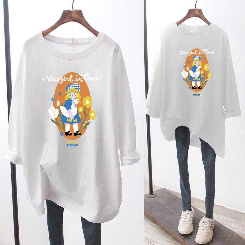 NRVP Áo Thun Nữ Dài Tay Cổ Tròn Thời Trang Hàn