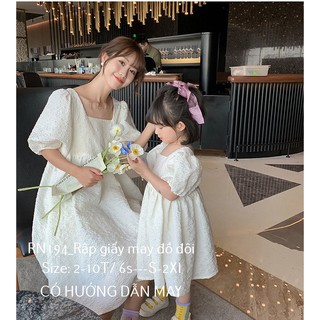 RN194_Rập giấy may đầm đôi cổ vuông mẹ và bé