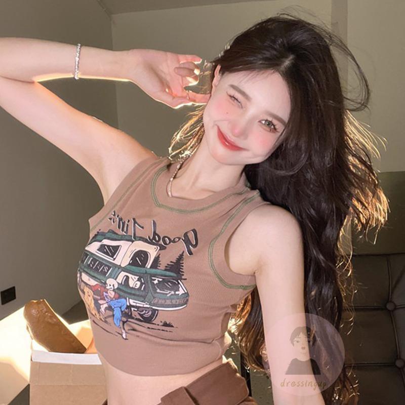 Áo Tank Top In Họa Tiết Hoạt Hình Chú Chó Phối Màu Độc Đáo Thời Trang Mùa Hè Cho Nữ