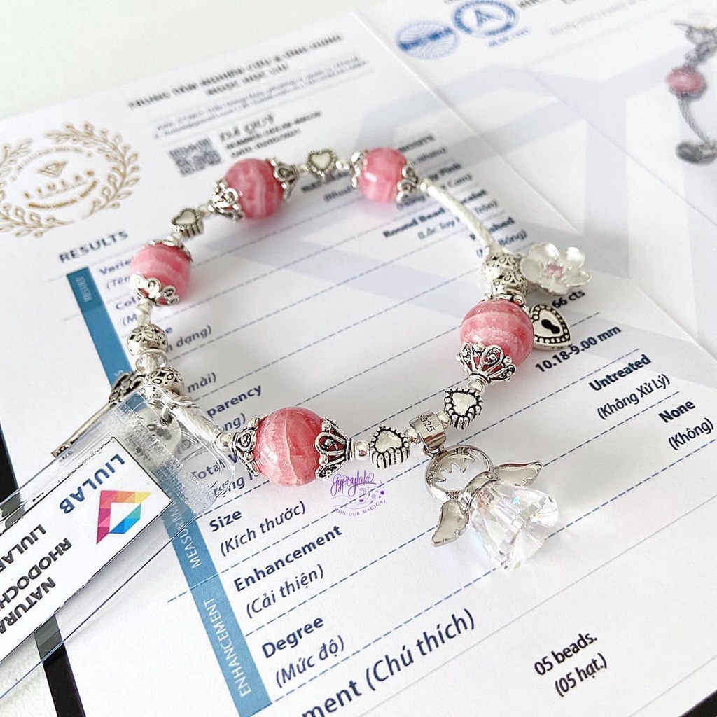 Vòng Tay Charm Thiên Thần Đá Đào Hoa Thiên Nhiên Tình Duyên SP003075 Gypsy.lala
