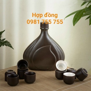 Vò gốm Trái Đào kèm 10 chén,,bình đựng rượu 500ml,nậm rượu Bát Tràng cao cấp