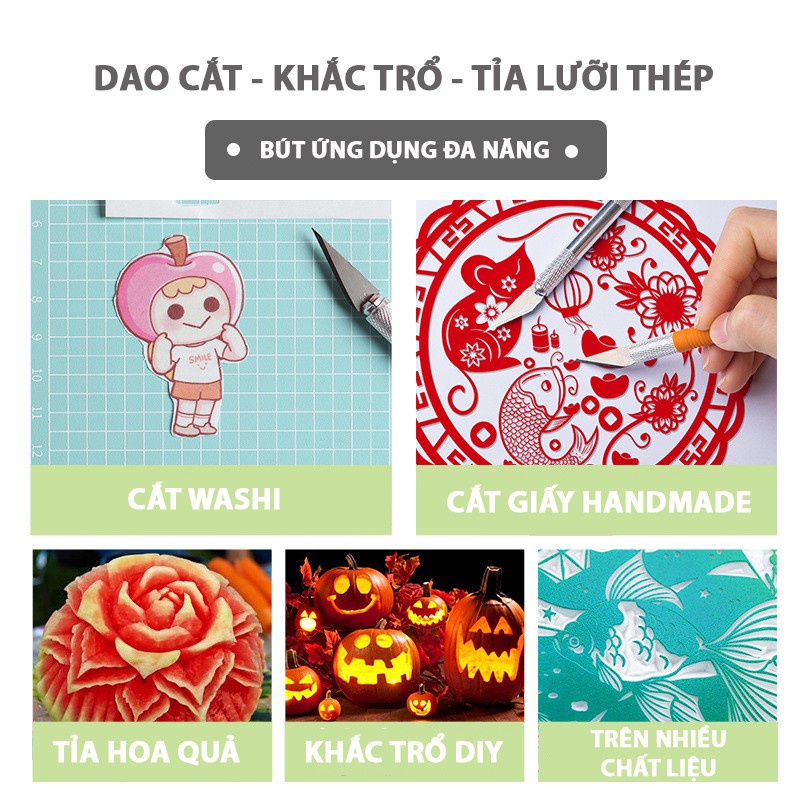 Dao cắt Washi tape, dao gọt mô hình, khắc trổ handmade trên nhiều chất liệu