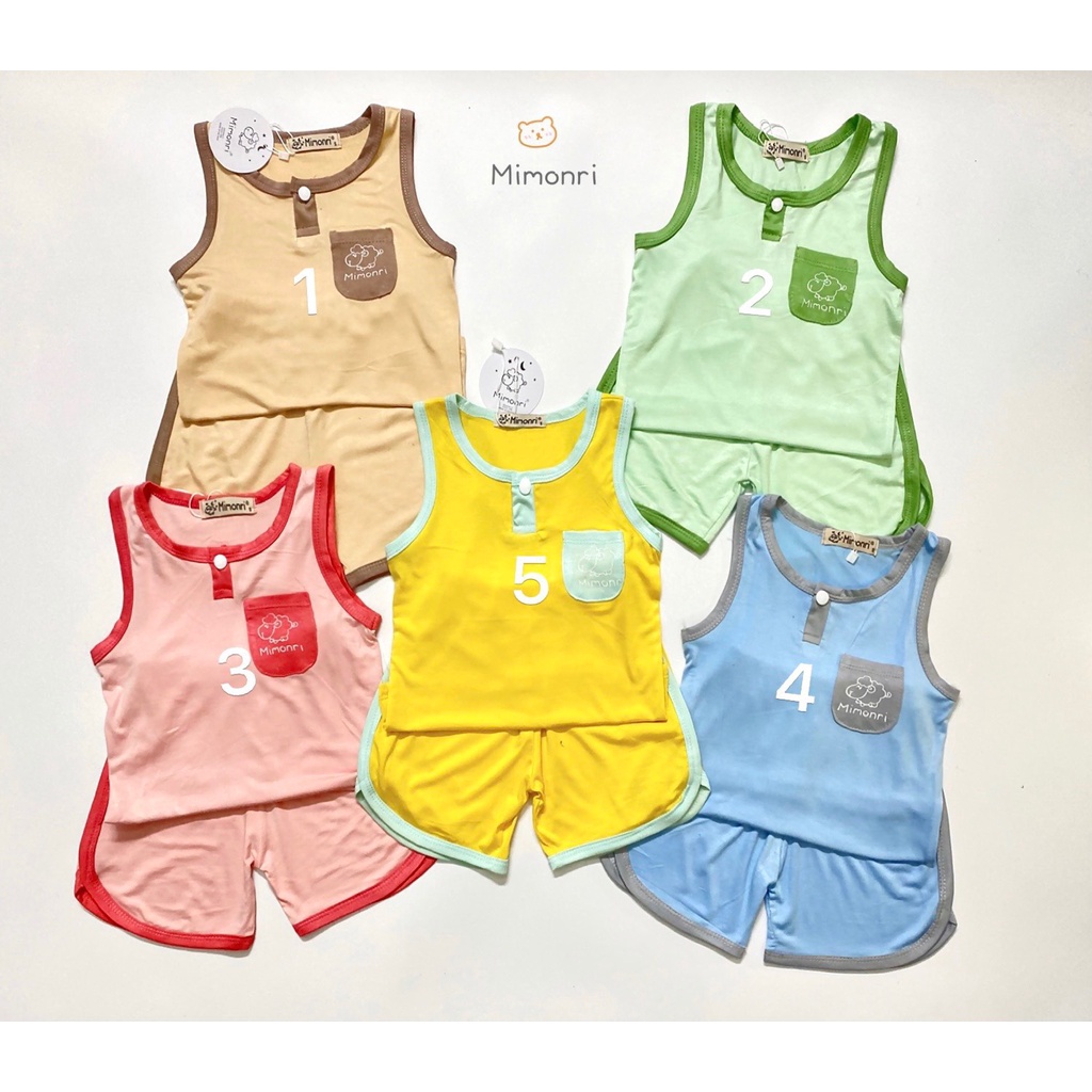 [SALE] Bộ Ba Lỗ Cho Bé Trai, Bé Gái KIMCHIBABY Vải Thun Lạnh Túi Ngực Cổ Viền, Đồ Bộ Cho Bé Mặc Nhà KW2213