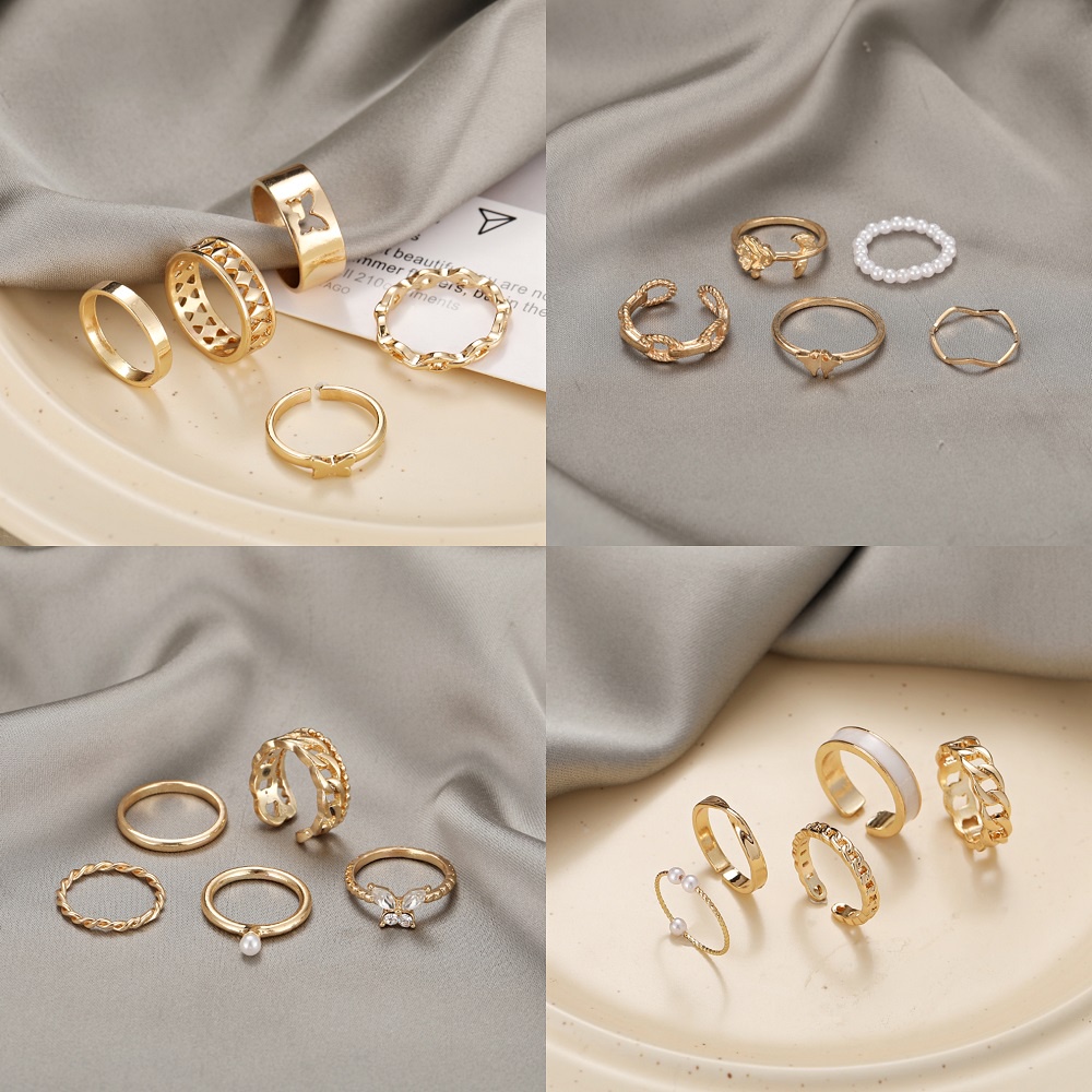 Retro Butterfly Heart-shaped Rings Fashion Bohemian Star Moon Ring Set Luxury Geometry Jewelry Set Accessories