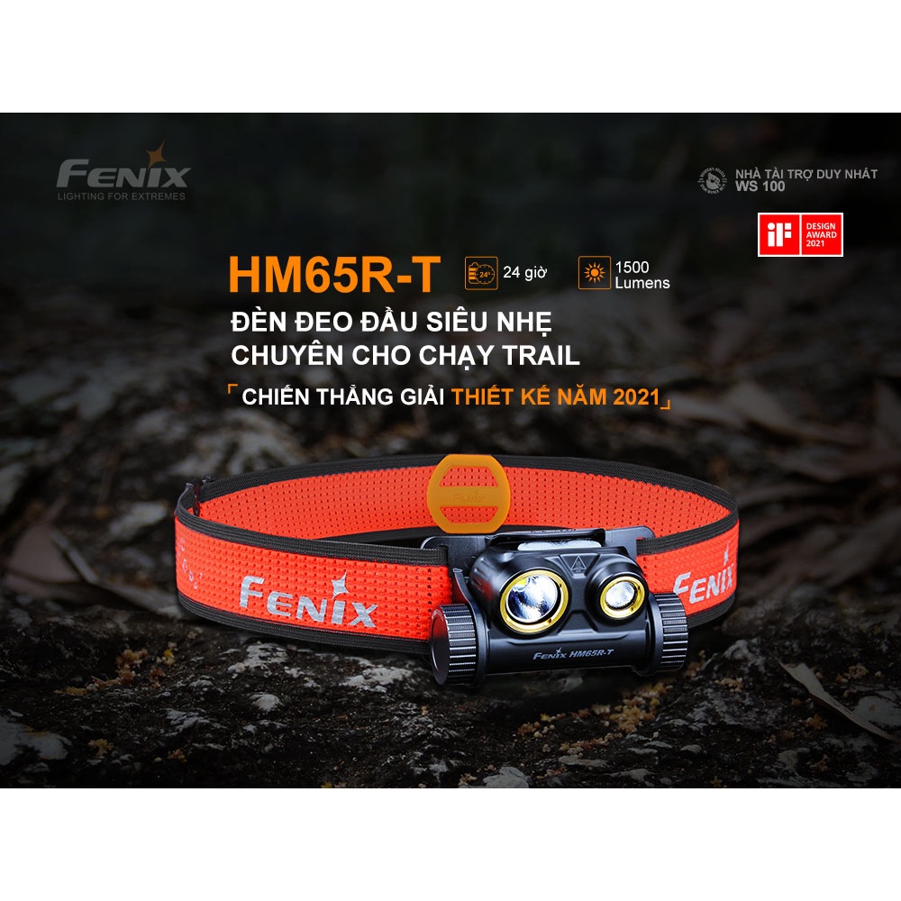 Đèn pin đeo đầu Fenix HM65R-T Black độ sáng 1500 lumens chiếu xa 170 mét sạc USB-C pin 18650 kèm theo