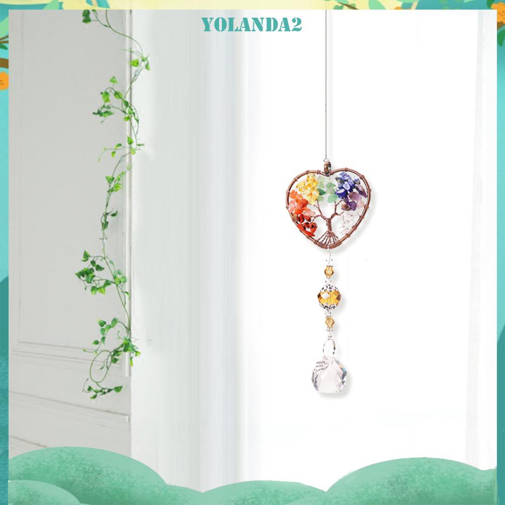 Mặt dây treo trang trí cửa sổ vườn nhà lăng kính pha lê mẫu cây đời có hạt đá