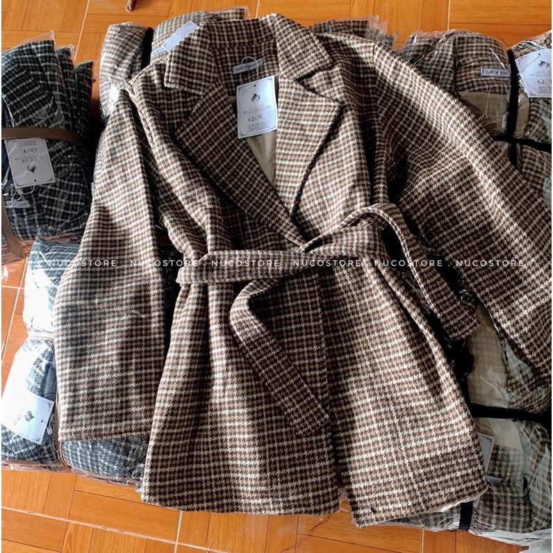 Áo Dạ Kẻ 2 Lớp Kèm Đai Phong Cách Hàn Quốc | BigBuy360 - bigbuy360.vn