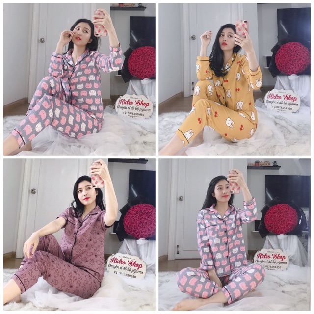Bộ ngủ pijama áo dài quần dài chất Kate Thái | BigBuy360 - bigbuy360.vn