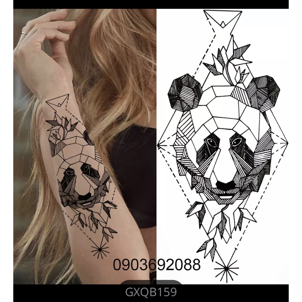 Hình xăm dán - tattoo sticker gấu panda 11 x 22cm