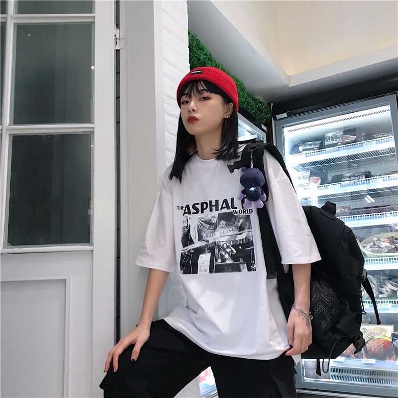 Sakura Kawashima ins South Korea 2021 new summer super hot port style Harajuku loose CEC short sleeve T-shirt women's trend