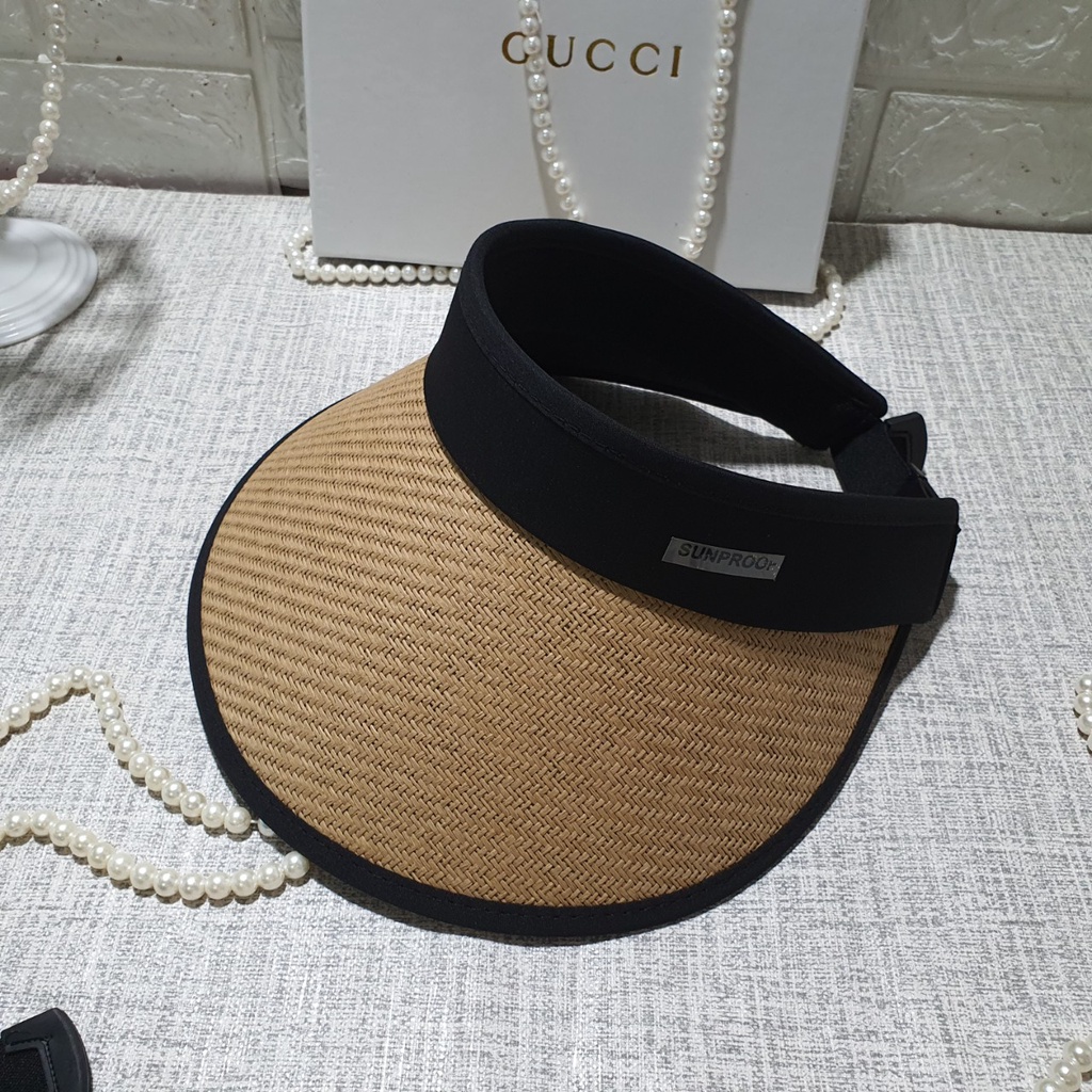 Mũ cói đi biển nón cói nửa đầu Chống năng phong cách HÀN QUỐC