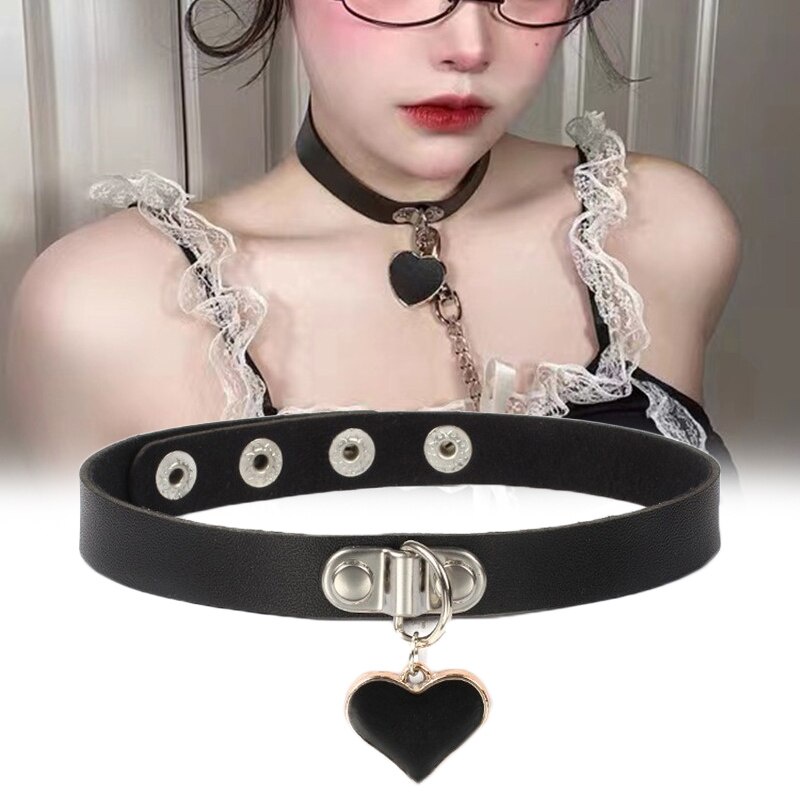 Vòng cổ choker bằng da PU màu đen phong cách gothic cá tính cho nữ