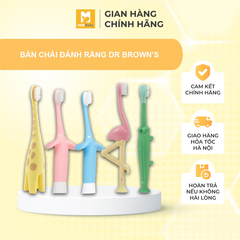 Bàn chải đánh răng Dr Brown's cao cấp, lông bàn chải mềm mại an toàn cho nướu, răng sữa của trẻ - Herbaby