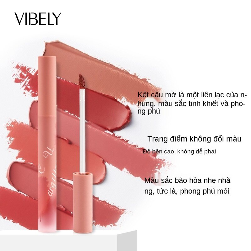 【vibely】Zhizhi stick lip mud matte velvet matte lip glaze không dễ phai, chống dính cốc, màu đỏ thuần phong cách hot, giao hàng trong ngày | BigBuy360 - bigbuy360.vn
