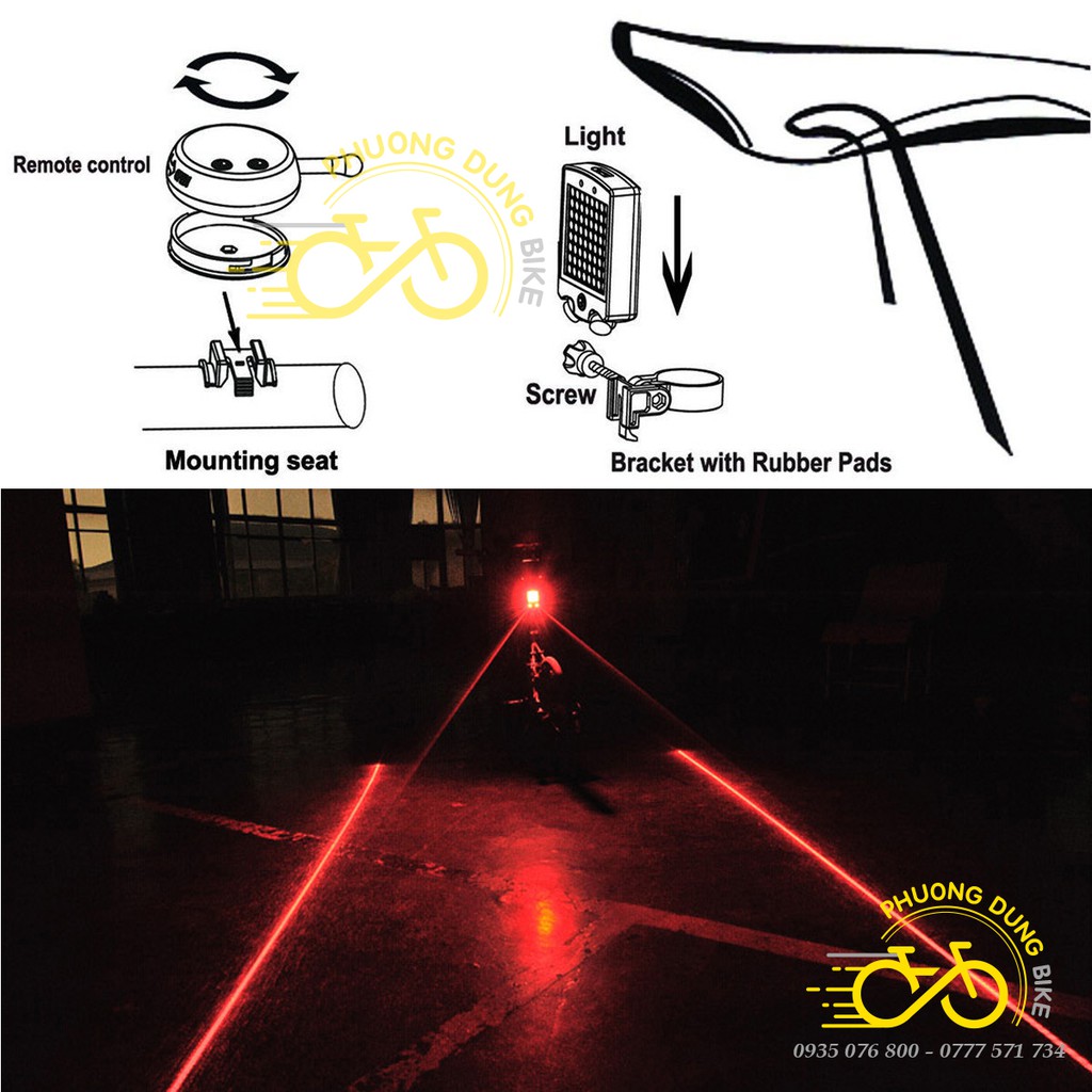 Đèn hậu - Đèn sau xi nhan 64 Led xe đạp có điều khiển Wireless Remote