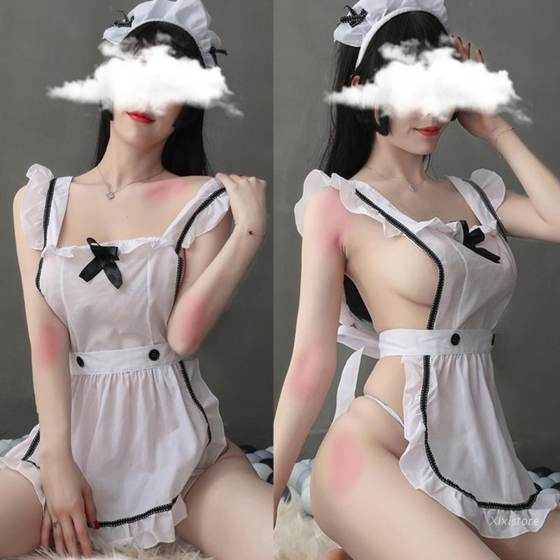XIXI Bộ đồ lót hóa trang cô hầu gái gợi cảm kiểu Pháp kèm băng đô
