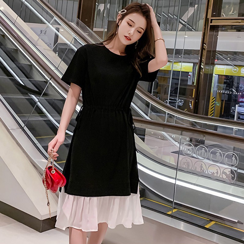 Đầm tay ngắn phối ren hoa thiết kế dáng chữ A nữ tính