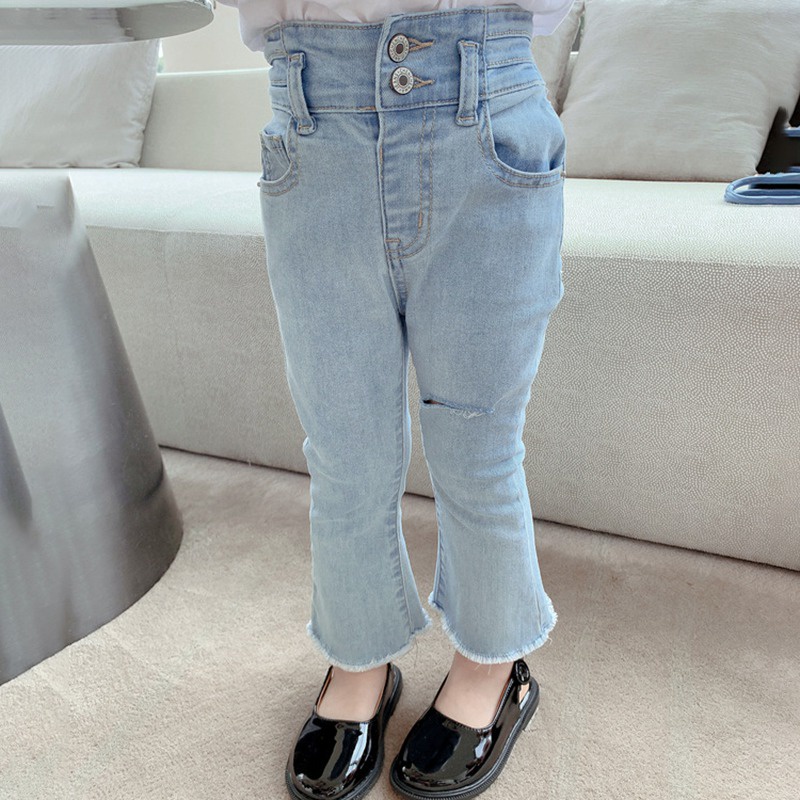 Quần jeans lưng cao ống loe phong cách Hàn Quốc cho bé gái 4-6 tuổi