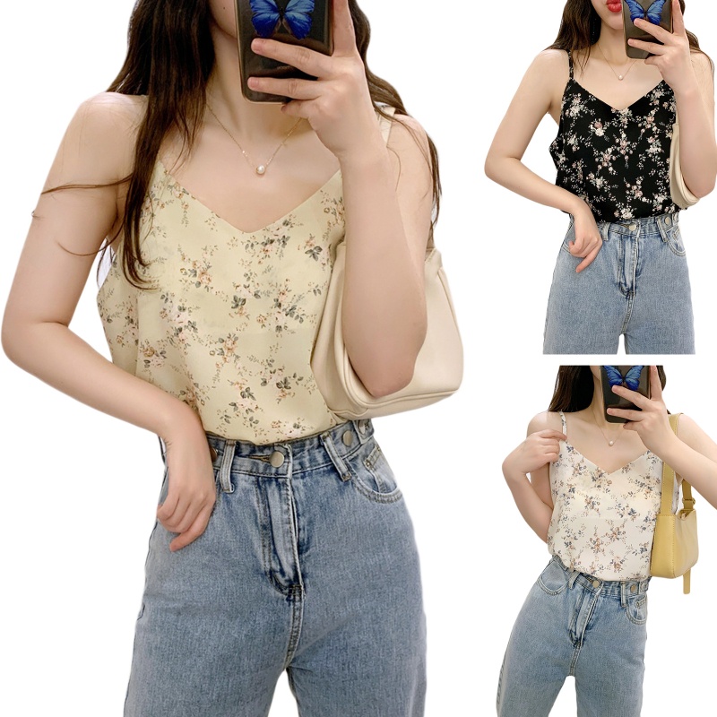Áo Voan Hai Lớp Cổ Chữ V In Họa Tiết Hoa Vintage Gợi Cảm Cho Nữ