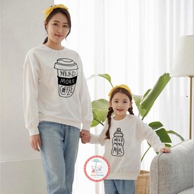 Áo Sweater Gia Đình Familylove - Mẫu Áo Sweater Họa Tiết Drinks Need More Beer,coffe,milk Chất Nỉ Da Cá Cotton 100%
