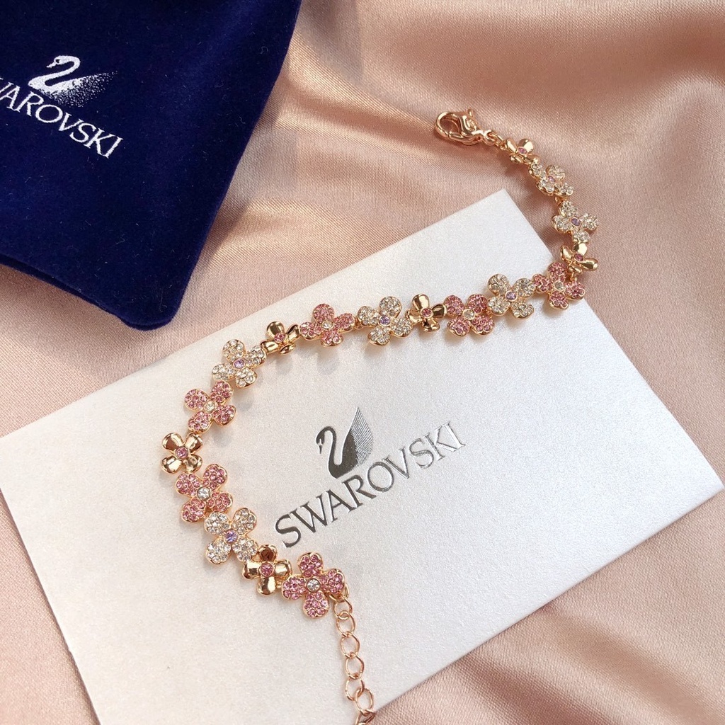 FREE SHIP VòngTay Nữ Swarovski ELDERFLOWER Plum Bracelet Rose Gold Crystal Flower Bracelet Bracelet Quà Tặng Cho Bạn Gái
