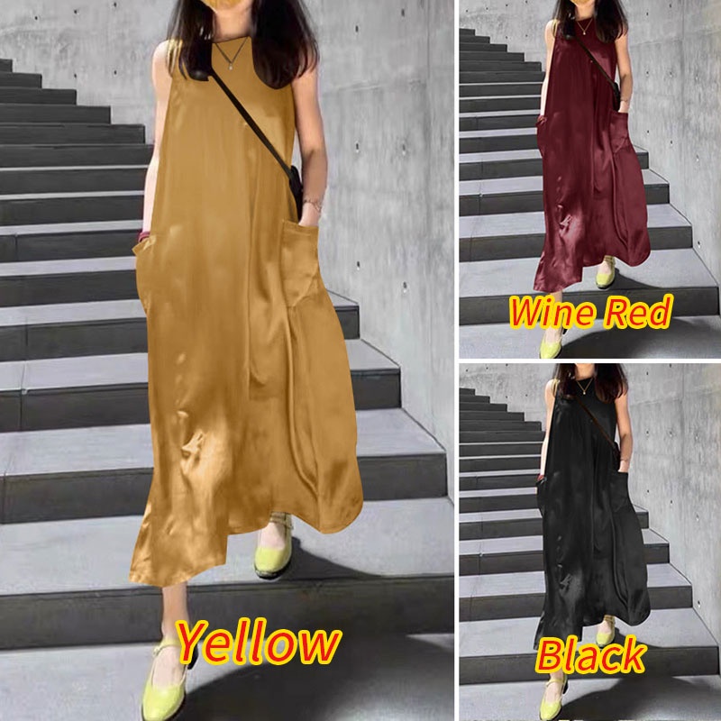 Đầm dài ZANZEA không tay cổ tròn không tay thời trang nữ tính