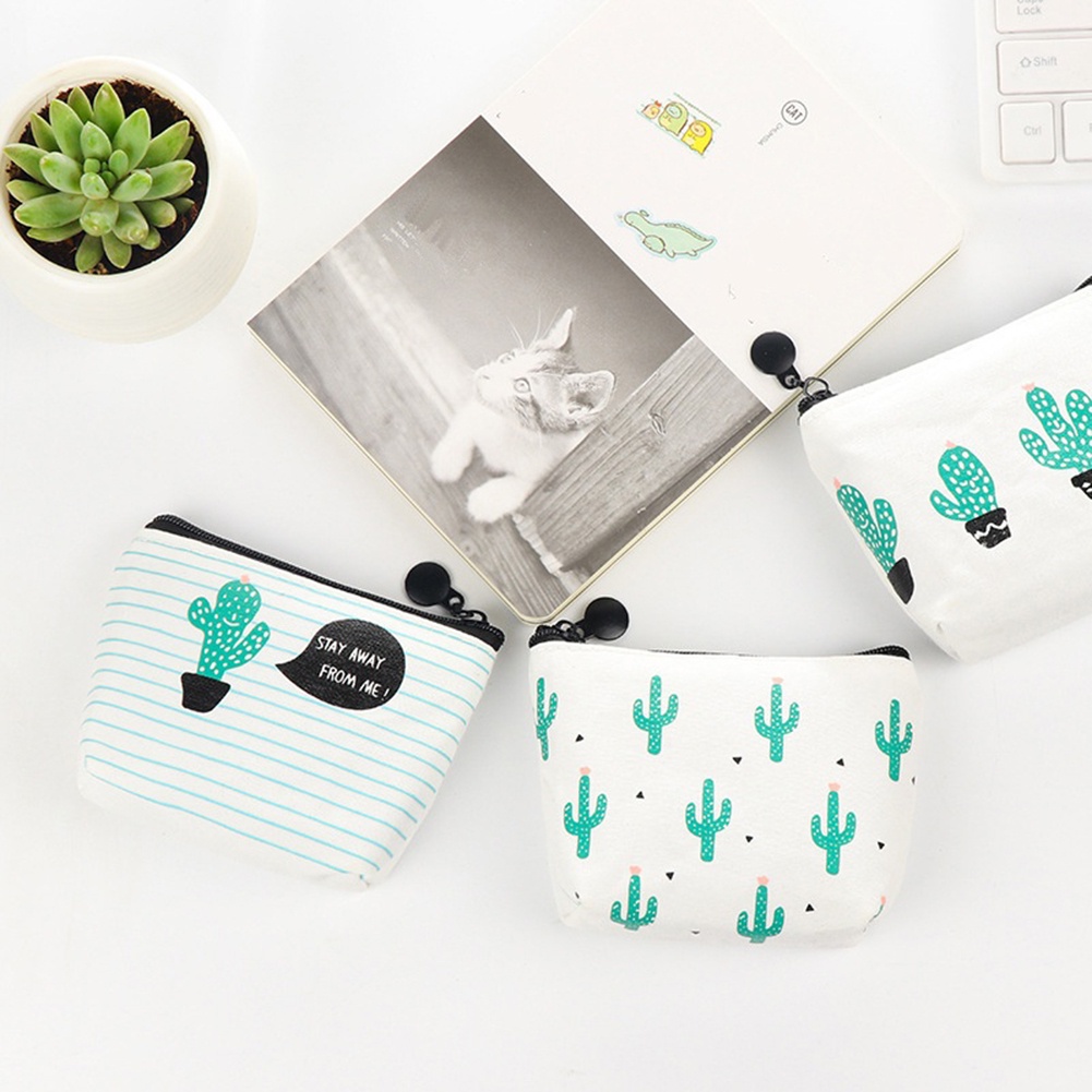 Ví Nhỏ Đựng Tiền Bằng Vải Canvas In Họa Tiết Xương Rồng Xinh Xắn