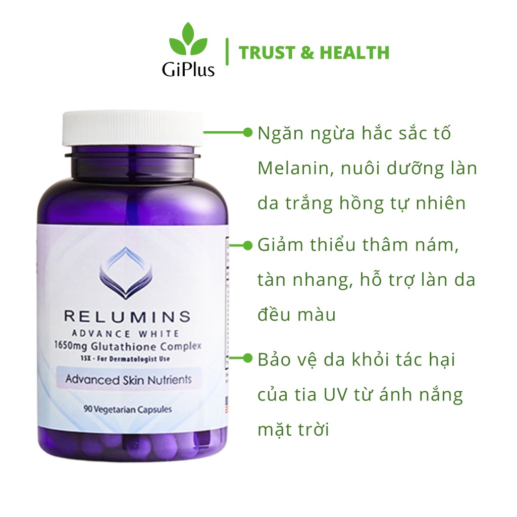 Viên Uống Hỗ Trợ Trắng Da, Ngăn Ngừa Lão Hóa Relumins Advance White 1650mg Glutathione Complex (90 Viên/Lọ)