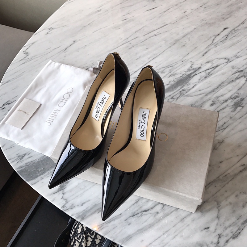 JIMMY CHOO Giày Cao Gót 8cm Da Bò Màu Đen Phong Cách Cổ Điển Cho Nữ