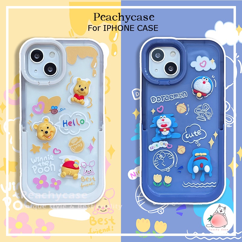 Ốp Điện Thoại TPU Mềm Có Giá Đỡ Phong Cách Hoạt Hình Winnie Pooh 3D Cho iPhone 14 13 12 Pro Max 11 Xr Xs Max X