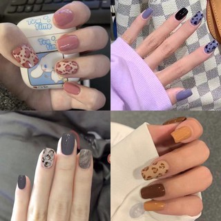 [Hàng mới về] Móng Tay Giả In Họa Tiết Da Báo Màu Kẹo Ngọt Xinh Xắn