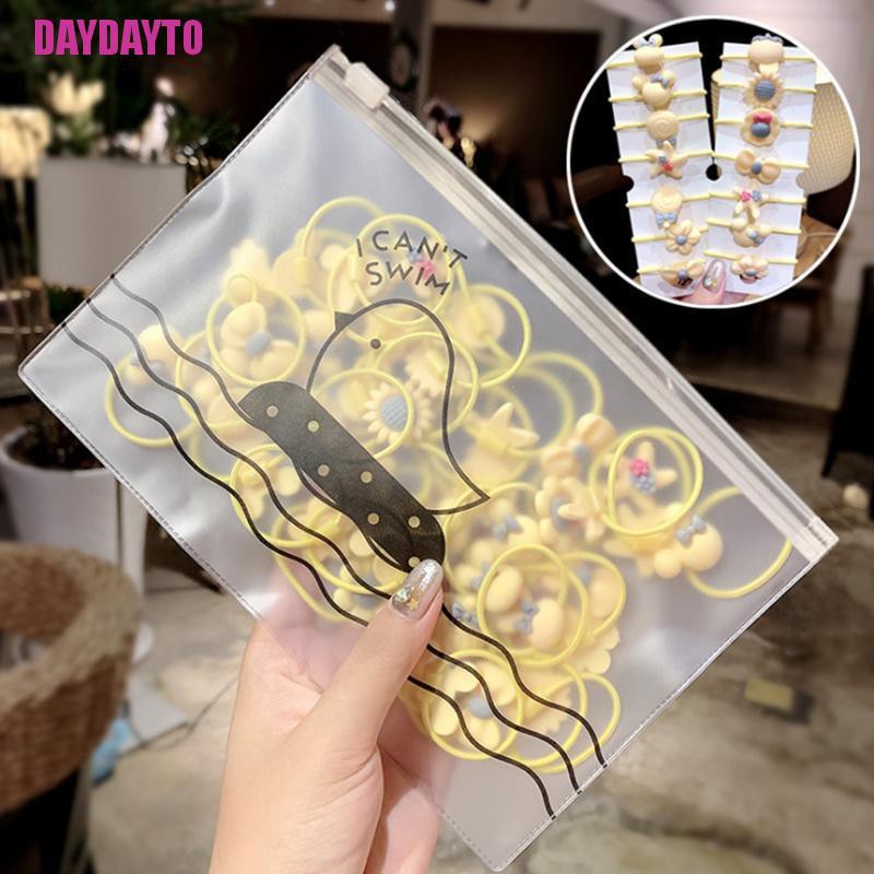 Set 20 Dây Cột Tóc Co Giãn Đính Hoa Hoạt Hình Cho Bé Gái