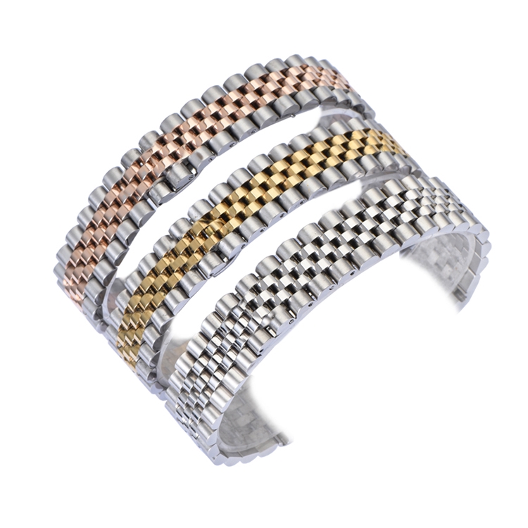 Five Beads Solid Stainless Steel Elbow Strap Luxury Watchband 13 17 20mm