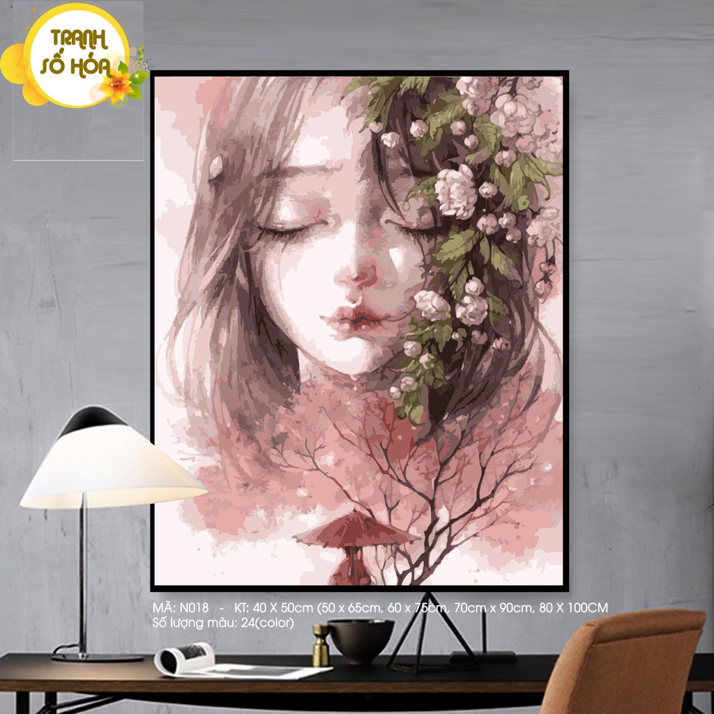 Tranh Sơn Dầu Số Hóa Cô Gái Tự Tô Màu Theo Số N018 Kích Thước 40x50