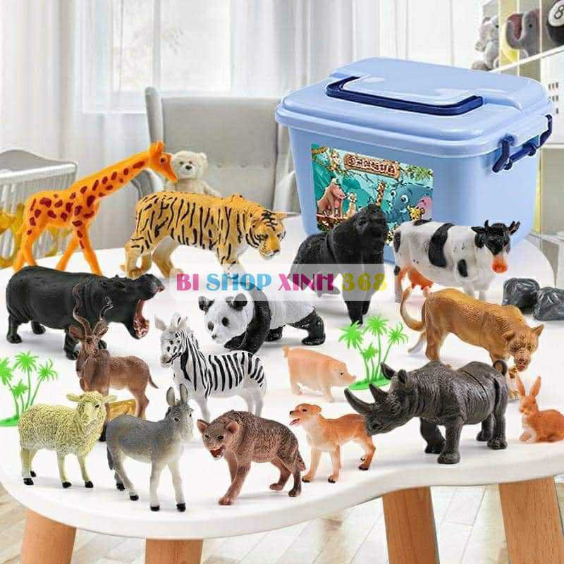 Thùng đồ chơi động vật 58 chi tiết, đồ chơi con vật mô hình thú cho bé