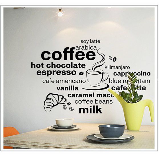 Decal dán tường trang trí quán cafe, coffee - tách cà phê AmyShop