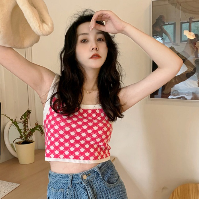 Cocory vn Áo Croptop Dệt Kim Trễ Vai Kẻ Sọc Caro Quyến Rũ Thời Trang Hè Cho Nữ