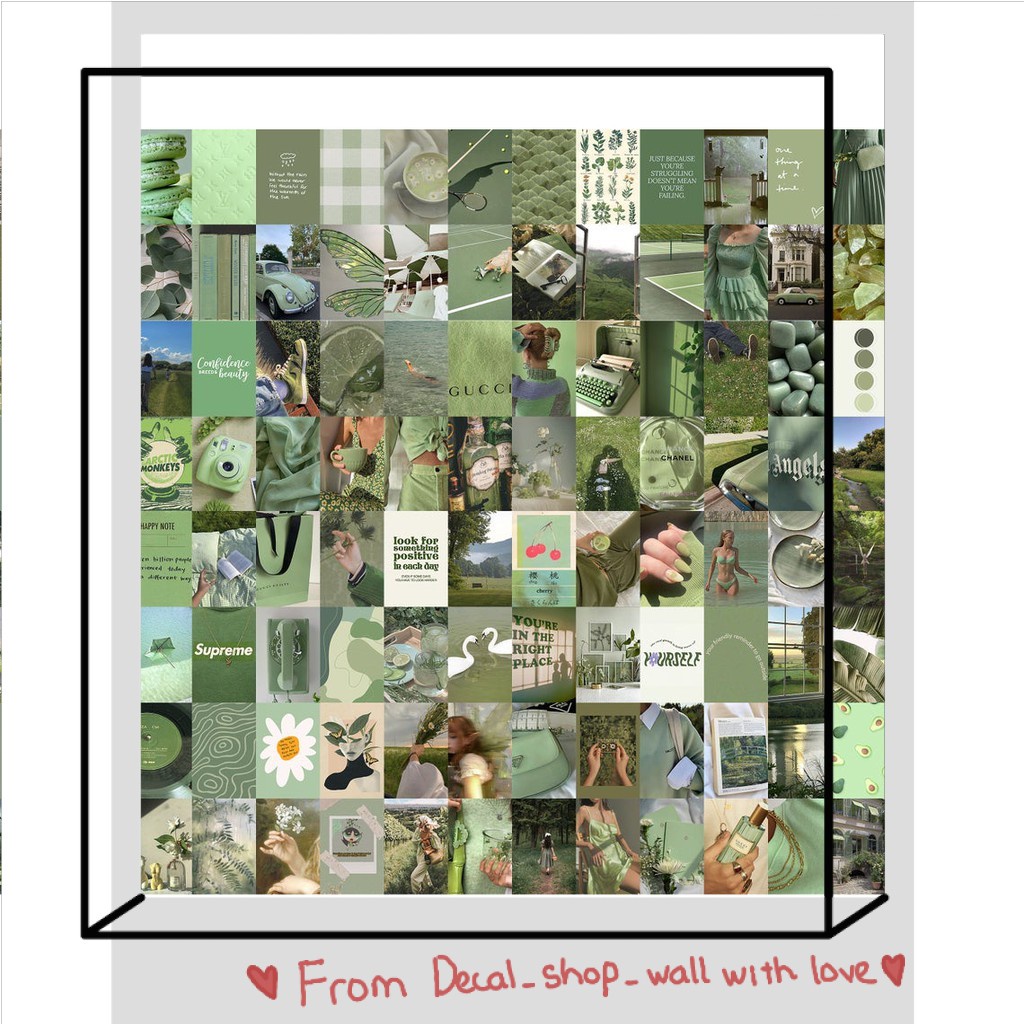 12 tấm Wall Collage keo sẵng dán tường trang trí phòng ngủ - theme Sage green